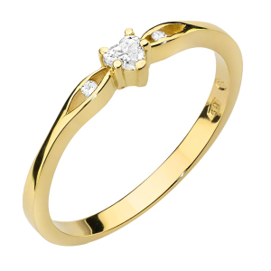 Serce - Pierścionek z Diamentami 0,12ct - żółte/białe złoto próby 585. W-445